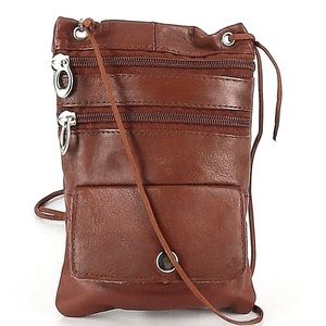 Genuine Leather Passport Coin Crossbody Bag in Brown